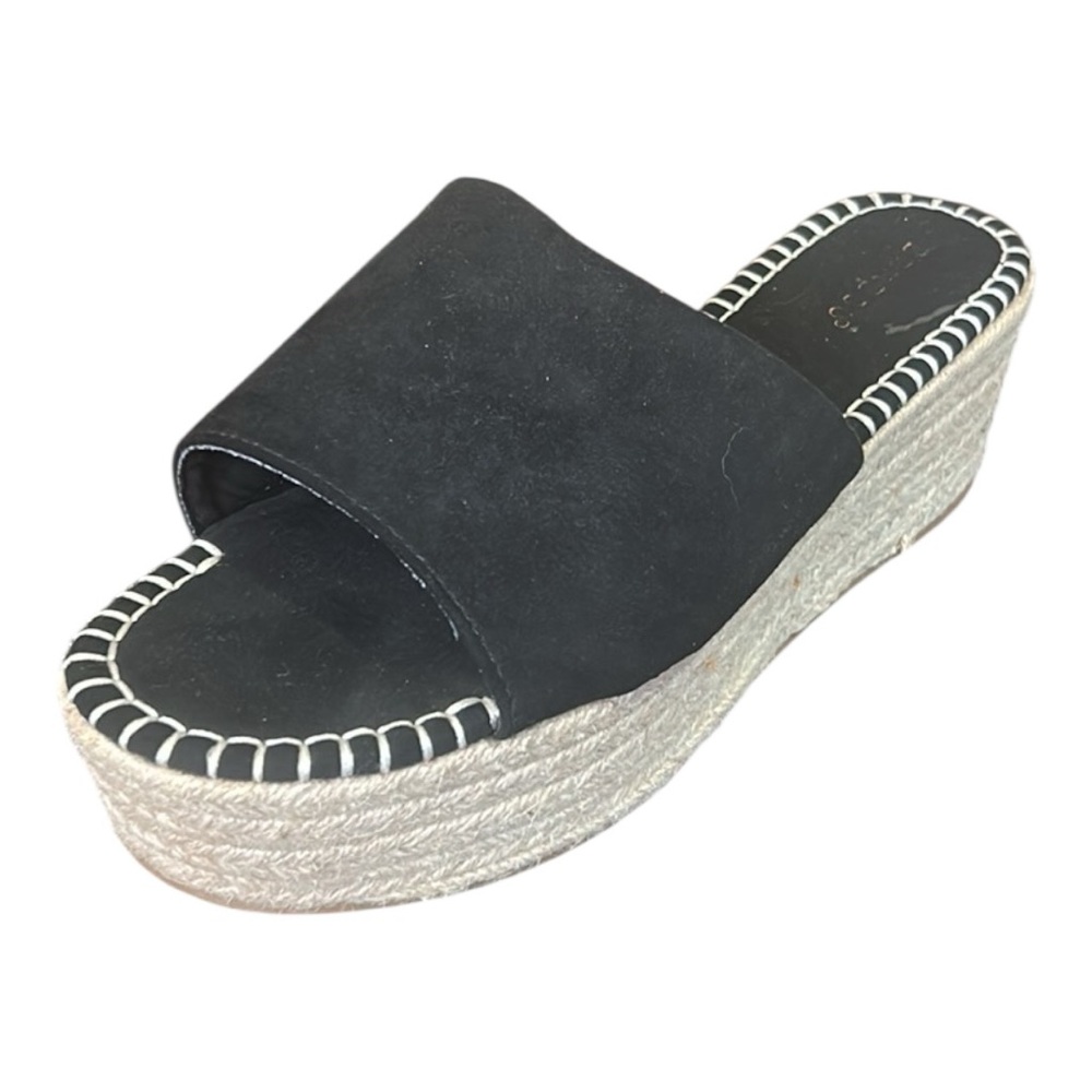 Bamboo Platform Espadrille Slide Sandals Jute-Wrapped Wedge Black Size 10 - Picture 4 of 15
